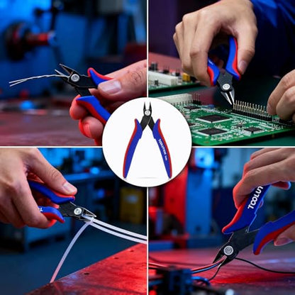 2-Piece Electrician's Pliers Set Professional Wire Stripping Tool | 7" Wire Stripper & 5" Flush Cutter Spring-Loaded Design & Non-Slip Grip for Electrical Work, DIY, Crafting - color: Flush Cutter+wire Stripper