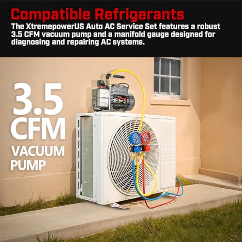 XtremepowerUS HVAC Vacuum Pump Manifold HVAC R134a, R12, R22, R410a, A/C Refrigeration R134, R134 Quick Connector AC Manifold Gauge Air Conditioner Oil Bottle w/Bag (3.5CFM) - size: 3.5CFM