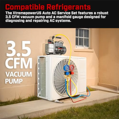 XtremepowerUS HVAC Vacuum Pump Manifold HVAC R134a, R12, R22, R410a, A/C Refrigeration R134, R134 Quick Connector AC Manifold Gauge Air Conditioner Oil Bottle w/Bag (3.5CFM) - size: 3.5CFM