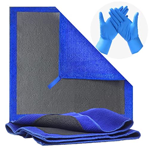 Mnixy Microfiber Clay Bar Towel Pack of 2 with 2 Gifted Gloves Fine Grade Auto Detailing Towel Clay Bar Alternative (Blue)