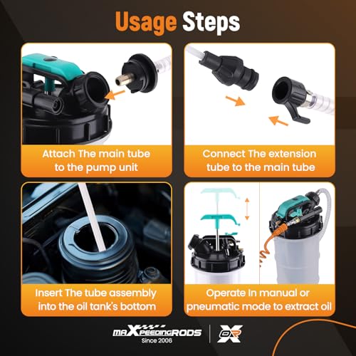 maXpeedingrods 2.5 Gallon/9.5L Pneumatic/Manual Fluid Extractor, Automotive Oil Extractor Pump, Transmission Filler Pump Oil Vacuum Changer with 5pc Brake Bleeding Hose for Car, SUVs, Truck, Yachts
