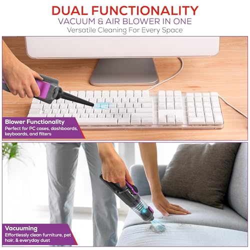 HyperVac 2-in-1 Handheld Portable Car Vacuum Cleaner & Blower, 18500Pa Suction, Corded/Cordless Air Duster with LED Light, Flexible Hoses, USB-C Fast Charge – Ideal for Home, Office & Pets