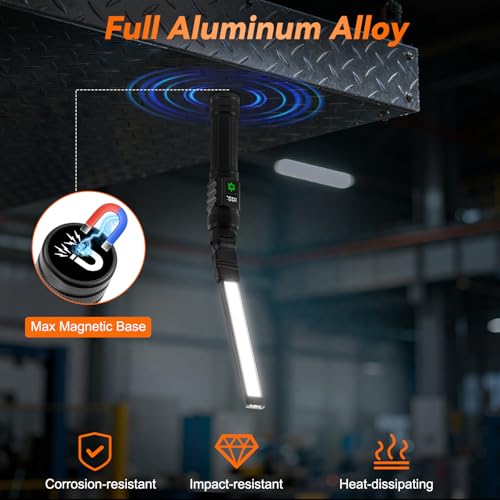4Pack Magnetic Rechargeable LED Work Light/Flashlight for Mechanics | All Aluminum, 1500 High Lumens, Digital Display, 7 Modes, 360° Rotation, for Car Repairing, Emergency, Gifts for Father - size: 4Pack