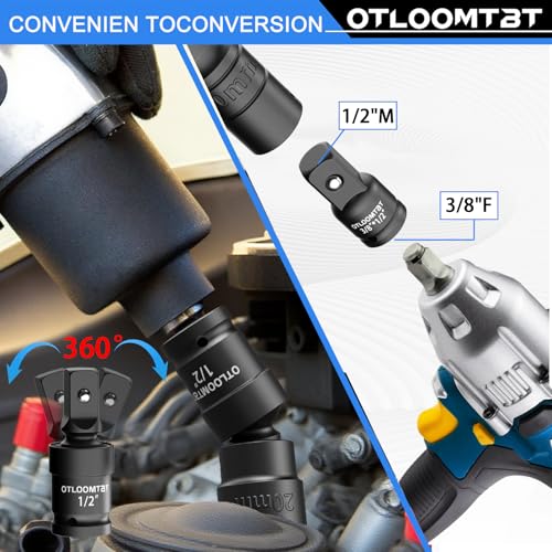 OTLOOMTBT 32PCS Impact Socket Set 1/2" Drive Metric & SAE Deep Sockets | Heavy Duty CR-V Steel Construction with Extension Bar, 6-Point Design, Laser Markings & Storage Case for Auto Repair - style: 32PCS 1/2" Drive Impact Socket Set (Metric/SAE)