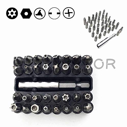 Tamper Proof 33Pc Security Bit Set Phillips Torx Hex Star Spanner Screwdriver [P/N: ET001-33-BK] - size: 33 Piece set