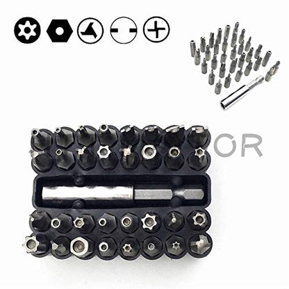 Tamper Proof 33Pc Security Bit Set Phillips Torx Hex Star Spanner Screwdriver [P/N: ET001-33-BK] - size: 33 Piece set