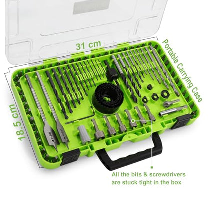 Drill Bit Set, Yougfin 90 pcs Impact Driver Bit Set for Wood Drilling Drill Driver Bit Set for Wood, Metal, Masonry Includes HSS Drill Bits, Carbon Steel Hole Saws, Bit Holder, Nut Drivers, etc - size: 90 Pieces