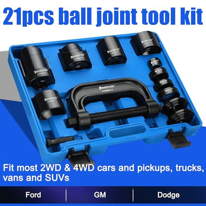 Ball Joint Press Kit 21pcs, Master Ball Joint Removal Tool with C-Frame, Heavy Duty Upper and Lower Ball Joint Service Set for 2WD 4WD Car Light Truck (Black) - color: Black
