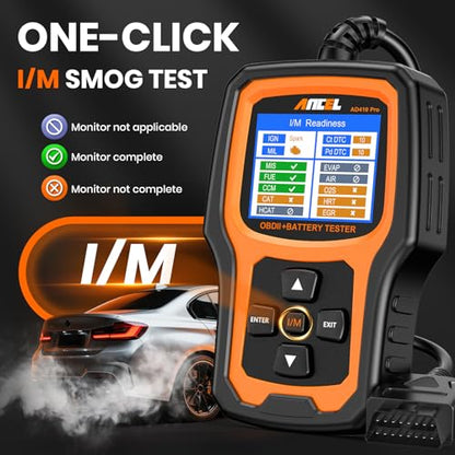ANCEL AD410 PRO OBD2 Scanner and Battery Tester, 2-in-1 Car Diagnostic Tool, Check Engine Light, EVAP Test, Live Data, 12V Battery Analyzer with Cranking & Charging System Test for Car Motorcycle - color: yellow