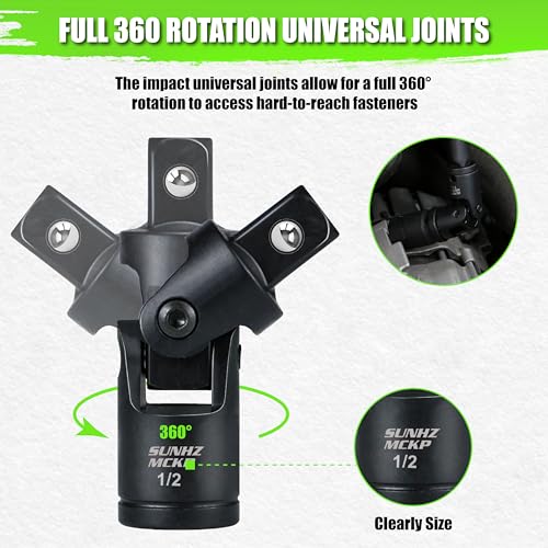 18-Piece Impact Socket Extension Set - 1/4" 3/8" 1/2" Drive Socket Extension Bars, Includes Ratchet Extension Set, Socket Adapter Set, Swivel Universal Joints & Impact Coupler, CR-V Steel - size: 18-Piece Socket Extension Set