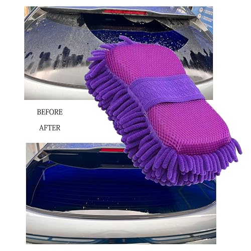 Scratch Free Chenille Microfiber Wash Mitt Car Wash Sponge for SUVs Boats - color: 2 Pack Purple