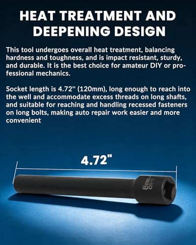 DPTOOL 5pcs 3/8in Drive Metric Extra Deep Socket Kit 12 Point | 120mm Deep Cylinder Head Bolt CR-V Socket Set Rear Bumper Removal Installer Tool for Benz BMW 8mm 10mm 12mm 13mm 14mm