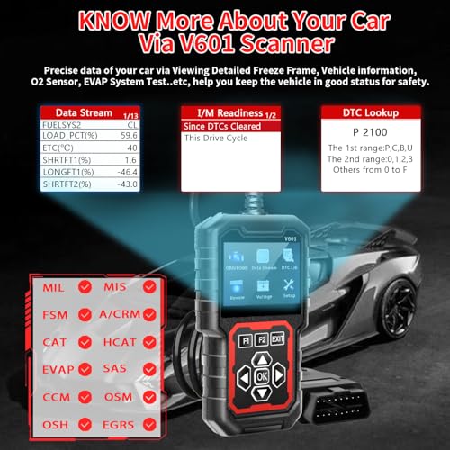 V601 Professional OBD2 Diagnostic Scanner - Quickly Engine Check Light Code Reader, Voltage Tester, I/M Readiness, Reset, and Code Eraser, Suitable for OBD II Protocol Car & Truck Since 1996