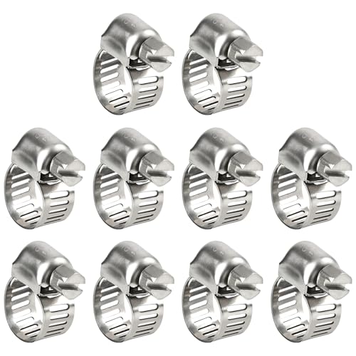 Hose Clamp 3/8 Inch, 10 Pack Stainless Steel Hose Clamps 1/4 Inch To 3/8 Inch Worm Gear Fuel Line Hose Clamps Assortment Kit, 6-12mm - color: Metallic 10 Pcs, size: 1/4"~1/2"