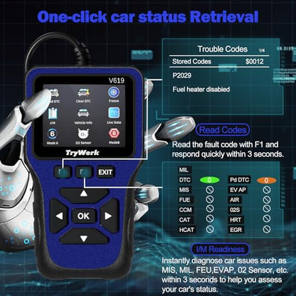 OBD2 Scanner Diagnostic Tool, Check Engine Code Reader with 35901 DTC Lookup, Mode 6 & 8, I/M Readiness for All OBDII Cars Since 1996 (Blue) - color: Blue