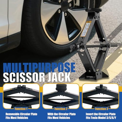 Scissor Car Jack Kit 2.5 Ton (5512 lbs) Portable Tire Changing Kit | Universal Heavy Duty Car Lift with Lug Wrench, Rubber Jack Pad, Emergency Spare Tire Repair Jack Tool for Tesla Sedan SUV MPV