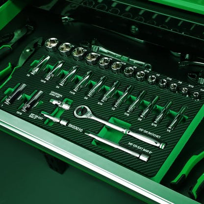 SK 3/8" Drive Socket Set with 160-P Ratchet, SAE, CR-V Steel | 30-Piece Sockets, SuperKrome Finish, Heat Treated, with EVA Foam Tool Organizer - size: SAE