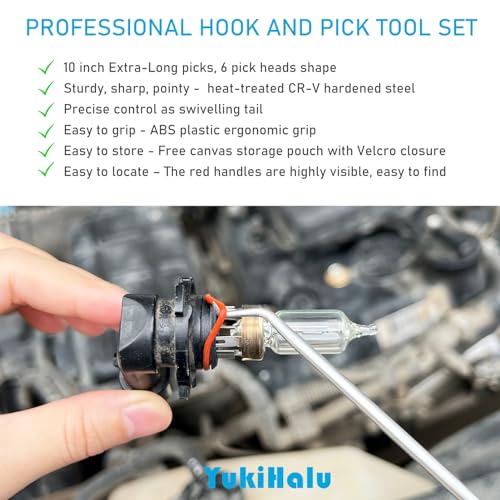 YukiHalu Precision Hook and Pick Set for Automotive, Swivelling Tail, 10 inch Pick Tool Set for O-Rings and Oil Seals, Seal Puller Set for Cars and Electronic Tools
