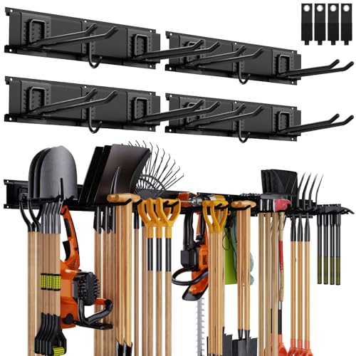 Garage Organizer - 64 Inch Wall Mount Tool Storage, 20PCs Heavy Duty Garden Tool Organizer with Adjustable Hooks, Max 900 lbs