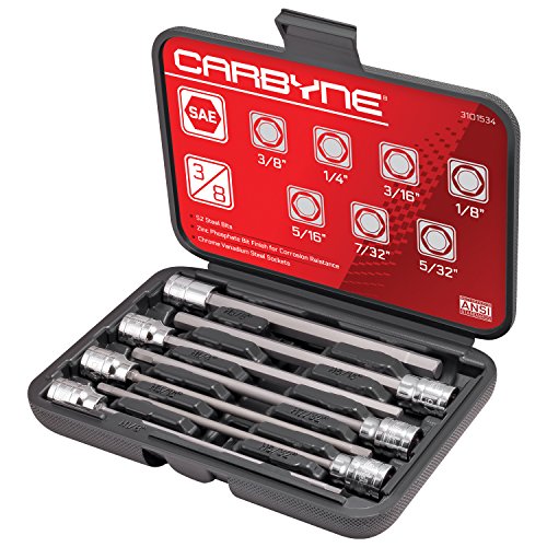 CARBYNE 7-Piece SAE Extra Long Hex (Allen) Bit Socket Set, 1/8 in. to 3/8 in., 3/8 in. Drive, S2 Steel Bits, CrV Sockets, 6.1 in. Overall Length for Deep-Reach Access, Durable Storage Case - style: SAE Hex