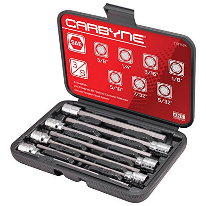 CARBYNE 7-Piece SAE Extra Long Hex (Allen) Bit Socket Set, 1/8 in. to 3/8 in., 3/8 in. Drive, S2 Steel Bits, CrV Sockets, 6.1 in. Overall Length for Deep-Reach Access, Durable Storage Case - style: SAE Hex