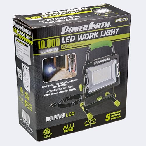 POWERSMITH 10,000 Portable LED Work Light with Metal Housing and Stand, Impact Resistant Lens, and 5 Year Warranty (PWLS100H) - size: 10,000 Lumen