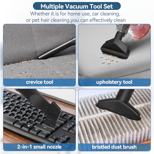 SEVNX Universal Vacuum Attachments Kits for Shop Vac, 2 1/2" to 1 1/4" Vacuum Adapter, 1 7/8" to 1" Hose Adapter Dust Brush Flexible Crevice Extension Wand Tool for Shop Vac Accessories(14 PCS)