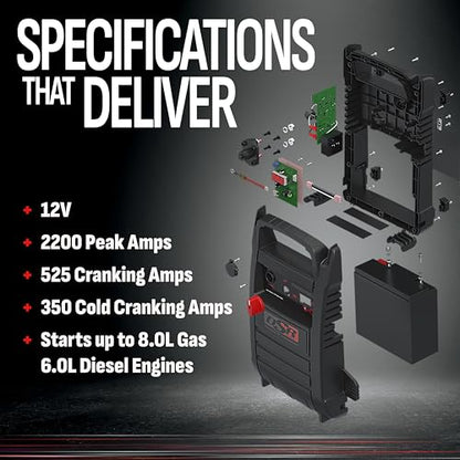 Schumacher Electric DSR ProSeries Car Battery Jump Starter - 2200 Peak Amp 12V Car Starter, Jump Box & Portable Power Station - Digital Display, Heavy-Duty Clamps - DSR165 - style: 12V 2200 Peak Amp