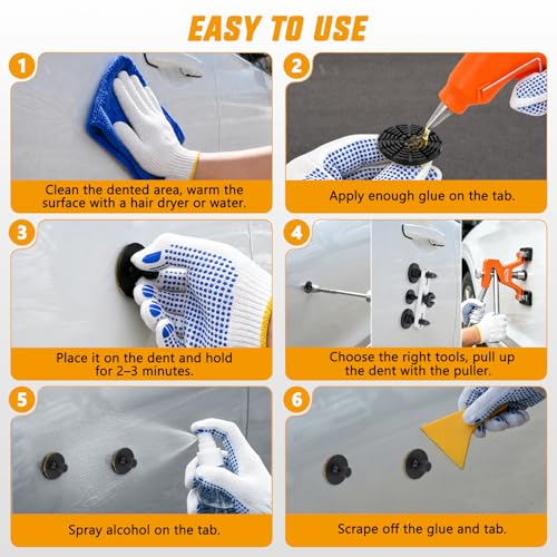 GOOACC 100 PCS Car Dent Puller Paintless Dent Removal Tool Adjustable Lifter Bridge Pullers 2 in 1 T-Bar Slide Hammer Glue Gun Reflector Board Repair Kit for Car Dents Hail Damage Door Body Ding - color: 100PCS Dent Puller Kit