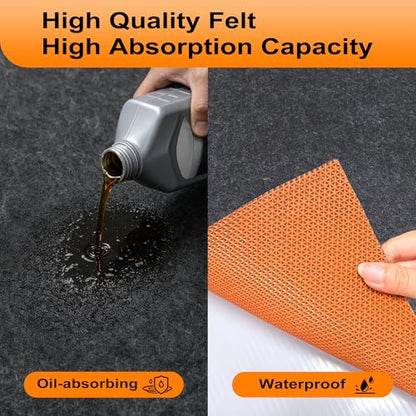 8FT × 16FT Heavy Duty Oil Spill Mat 4mm/0.16’’ Thickness | Washable Felt Oil Drip Mat for Garage Driveway Reusable Waterproof Garage Mats Floor Under Car Anti-slip TRP Bottom Work Mat - size: 8’ × 16’（Rectangular）