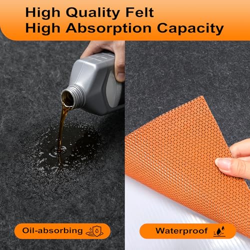 8FT × 16FT Heavy Duty Oil Spill Mat 4mm/0.16’’ Thickness | Washable Felt Oil Drip Mat for Garage Driveway Reusable Waterproof Garage Mats Floor Under Car Anti-slip TRP Bottom Work Mat - size: 8’ × 16’（Rectangular）