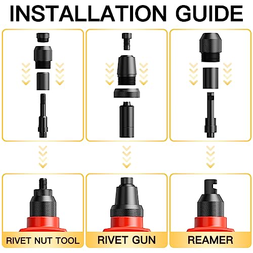 WETOLS 3 in 1 Rivet Nut Tool, Rivet Gun, Reamer Set, Professional Rivet Gun Kit with 5 Rivet Heads and 6 Metric & SAE Mandrels, Hand Riveter Tool with 50 Rivets and 60 Rivet Nuts, Sturdy Case, WE-890 - size: 3 in 1 rivet nut tool