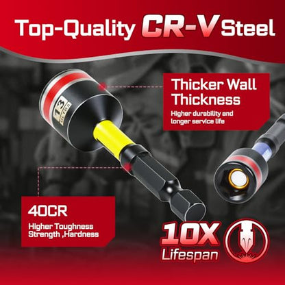 Geinxurn Impact Nut Driver Set, 10 Pieces 2.56 Inch Long Magnetic Metric Nut Setter Set 6 Point Alloy Steel Use 1/4” Hex Shank Impact Driver Stored in Portable Storage Cases for Repair - size: 2.56", style: 2.56"-M