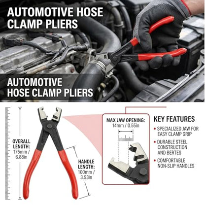 4Pcs Hose Clamp Pliers Set & Electrical Disconnect Pliers Automotive Kit | Professional removal tool kit to easily disconnect automotive coolant radiators, heaters, fuel filters, and relays