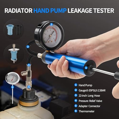 VTG VOGTEN 18PCS Coolant Pressure Tester Kit,Radiator Pump Pressure Tester Kit for Automotive Cooling System Water Tank Leakage Detection - color: Blue