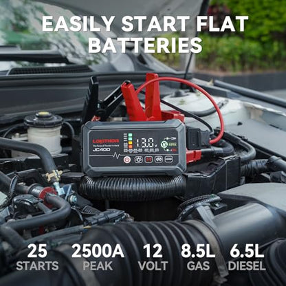 LOKITHOR JC400 9-in-1 Battery Charger and Jump Starter, 2500A 12V Portable Jump Box for Car Upto 8.5L Gas/6.5L Diesel, 750mA/1A/2A, 6V/12V Automotive Battery Maintainer, Trickle Charger and Desulfator