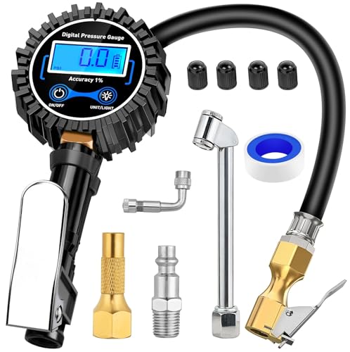 Nilight Digital Tire Inflator Deflator with Pressure Gauge 250 PSI Heavy Duty Air Chuck Compressor Attachments with Rubber Hose & Quick Connect Coupler 0.1 Display Resolution for Car Truck SUV RV - color: Tire Pressure Gauge Style 3