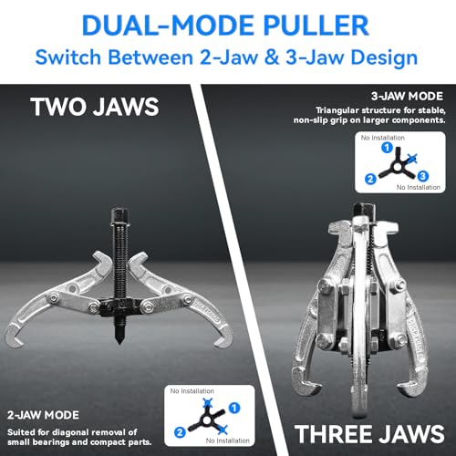 3 Pcs Puller Set, 3" 4" 6" Reversible Jaw Gear Extractor, 3 Jaw Puller, Heavy Duty Tool for Pulley, Flywheel, Wheel Bearing & Hub Removal, Auto Repair & Garage Maintenance