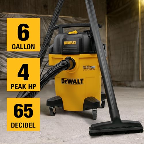 DEWALT 6 Gallon STEALTHSONIC Shop Vacuum Wet and Dry DXV06PL-QT, Ultra Quiet 4 Peak HP Wet Dry Vac for Jobsite & Workshop - size: 6 gallon