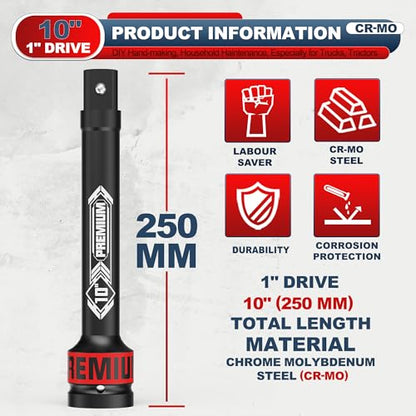 1" Drive Impact Extension Bar, 10 Inch Length Socket Extension, CR-V Steel, Narrow and Deep Areas in Household Haintenance, Trucks Tractors Repair or Industrial Operations - size: 1" 10-Inch