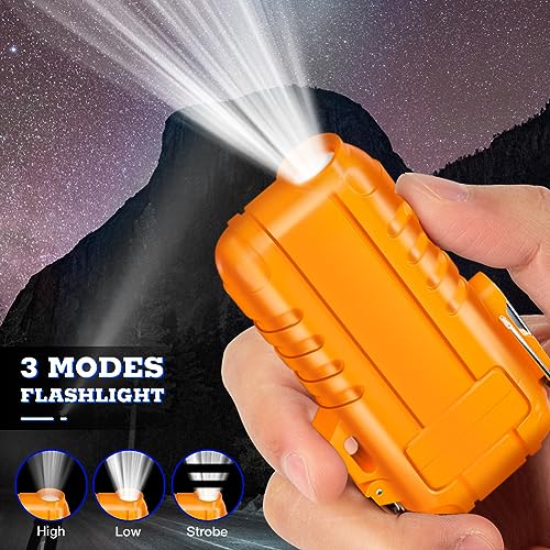 LcFun USB Rechargeable Electric Arc Lighter Windproof Plasma Lighters with LED Battery Display, Waterproof Matches with Flashlight for Camping, Survival Tactical Gear - color: Orange, style: Flexible Arc With Flashlight