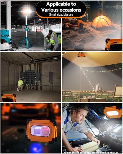 Horenom 11000mAh Portable Solar Rechargeable Work Light, 70 LED Flood Light with Magnetic Back for Camping Tent Fishing Underhood Garage Hiking Construction Mechanic Outdoor Emergency, 80w Power Bank