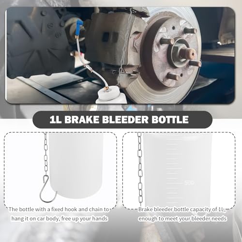 Brake Bleeder Kit,1L Brake Bleeder Bottle & 27.55 Inch Brakes Bleeders Hose One Way Check Valve,Connector,Professional Brakes Fluid Bleeders Kit for Braking Fluid Collection