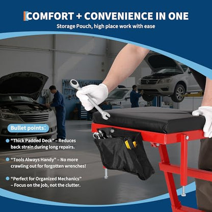 Top Automotive Creeper, 400LBS Capacity Adjustable Mechanic Creeper (49.2"-68.9") with Locking Wheels & Tool Pouch, High Top Car Creeper for Truck, SUV, Garage Repair - color: Red