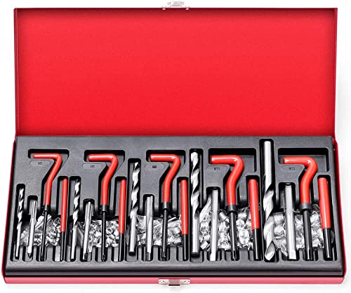 Metric Helicoil Thread Repair Kit: 131-Piece Heli Coil HSS Drills Inserts Taps & Tools M5 M6 M8 M10 M12 Automotive Engine Spark Plug Cylinder Insertion Rethreading Tools Universal Rethread Restorer - size: 131-Pc. Metric