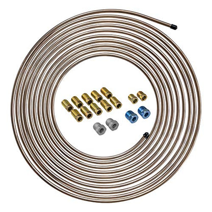4LIFETIMELINES – 1/4" x 25' Copper-Nickel Brake Line Kit with 16 SAE Fittings | True CuNi Alloy, Non-Magnetic | Inverted Flare, 0.028" Wall | Rust-Proof Replacement Tubing for Cars & Trucks - size: 1 Coil and Fitting Kit