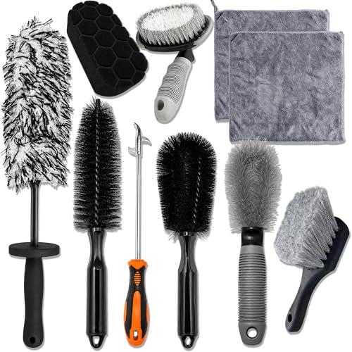 YOUlDIANZI 15Pcs Wheel Brush Kit for Cleaning Wheel and Tire, Wheel and Rim Brush, Car Detailing Brushes, Tire Brush, Bendable & Durable Car Wheel Rim Cleaner Brush Set,Car Cleaning Brush Supplies Kit