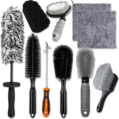 YOUlDIANZI 15Pcs Wheel Brush Kit for Cleaning Wheel and Tire, Wheel and Rim Brush, Car Detailing Brushes, Tire Brush, Bendable & Durable Car Wheel Rim Cleaner Brush Set,Car Cleaning Brush Supplies Kit