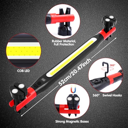 Work Light for Mechanic, 1000LM & 2500 mAh LED Work Light Bar Rechargeable Magnetic Underhood Works Light with Hooks for Car Repairing/Inspection/Garage/Workshop/Emergency (2)