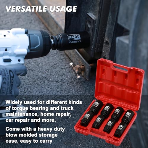 CASOMAN 1/2-Inch Drive Deep Spindle Axle Nut Impact Socket Set,12-Point, Metric, CR-MO, 29, 30, 32, 34, 35, 36, 38, 39mm, 8-Piece 1/2" Heavy Duty Impact Socket Set - size: 8 PCS